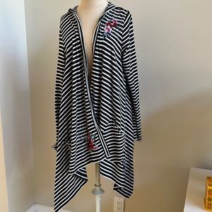 Johnny Was Black and White Striped Cardigan